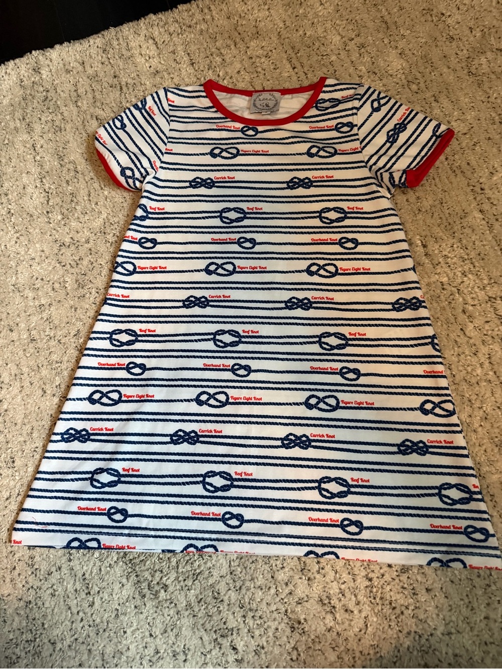 THE BELLA BEAN NAUTICAL KNOTS PRINTED DRESS- SIZE 5 Euc red white and blue